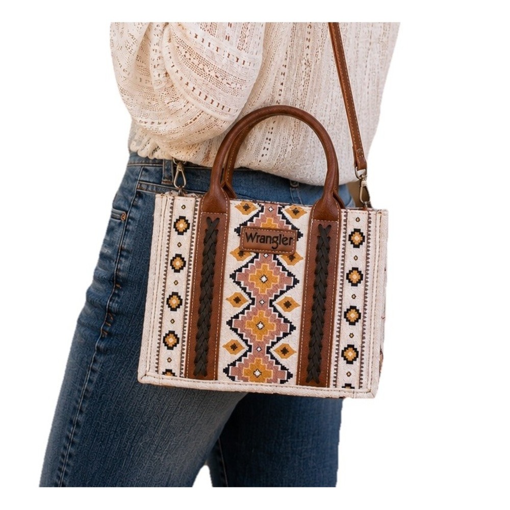 Wrangler Aztec Southwestern Canvas Crossbody Tote Purse Brown WG2202-8120CF NWT